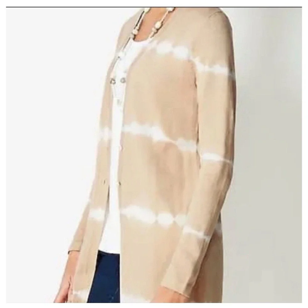 J‎ Jill Pure Jill Cardigan Sweater Womens XL Tan Striped Duster Button Up BOHO